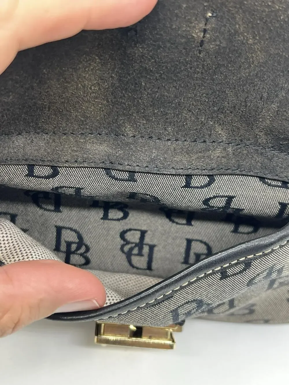 Dooney & Bourke Satchel Bag Womens Medium Gray Logo Canvas Leather Zip Purse